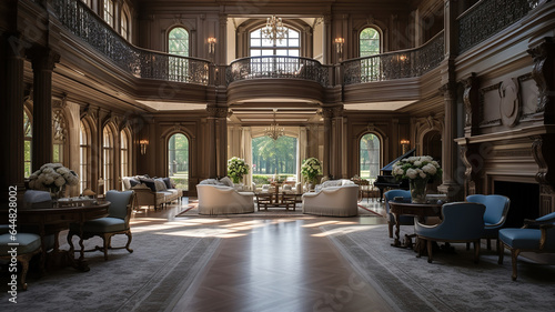 A grand interior shot of an elegant mansion showcasing its architectural beauty photo