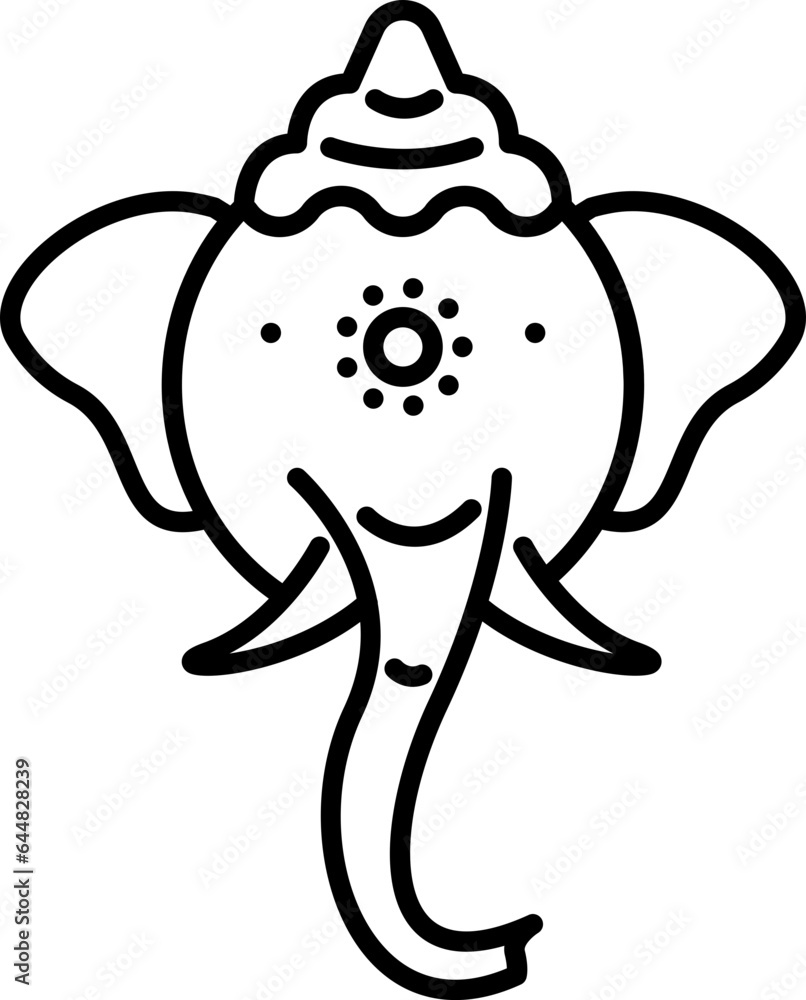 Lord Ganesha Face Icon In Black Outline. Lord Ganesha Face Icon In Black Outline.