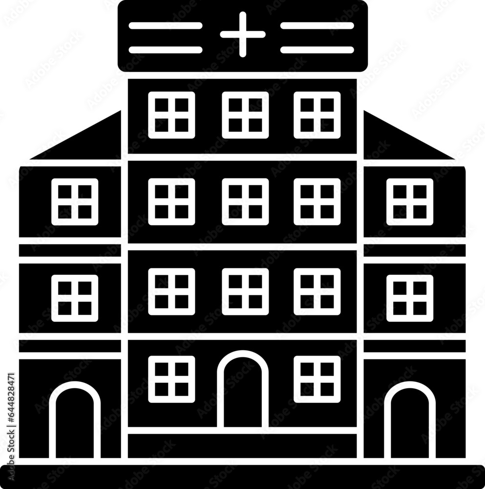 Fototapeta premium Hospital Building Icon In B&W Color.