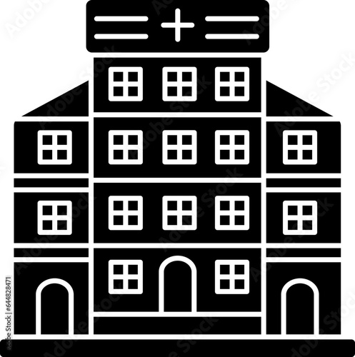 Hospital Building Icon In B&W Color.