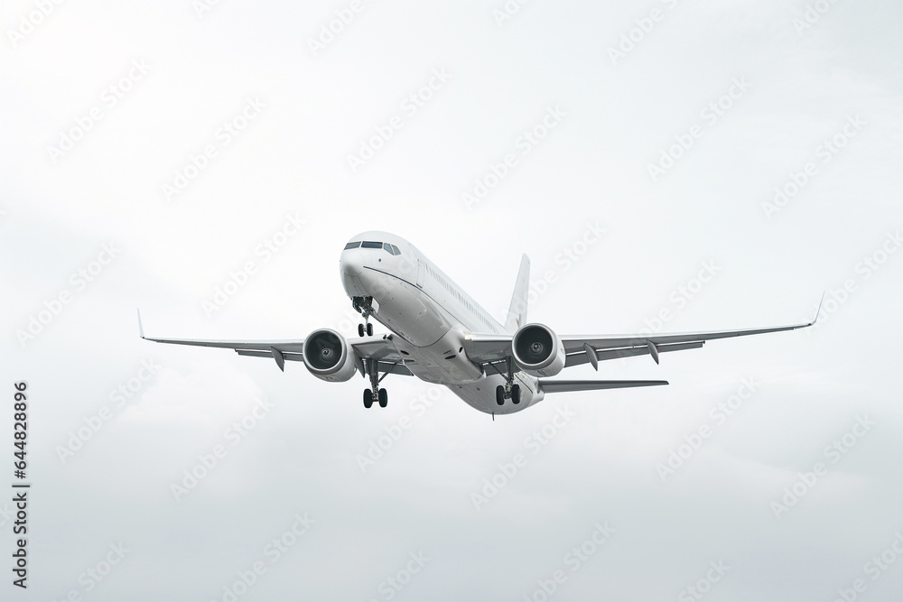 A white aircraft glides through the sky against a spotless white background, presented in a minimalist, hyper-realistic style as it soars through the air. Generative AI. A white aircraft glides through the sky against a spotless white background, presented in a minimalist, hyper-realistic style as it soars through the air. Generative AI.