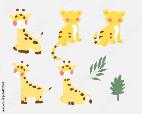 Fototapeta Naklejka Na Ścianę i Meble -  Cute Tiger and Giraffe Element