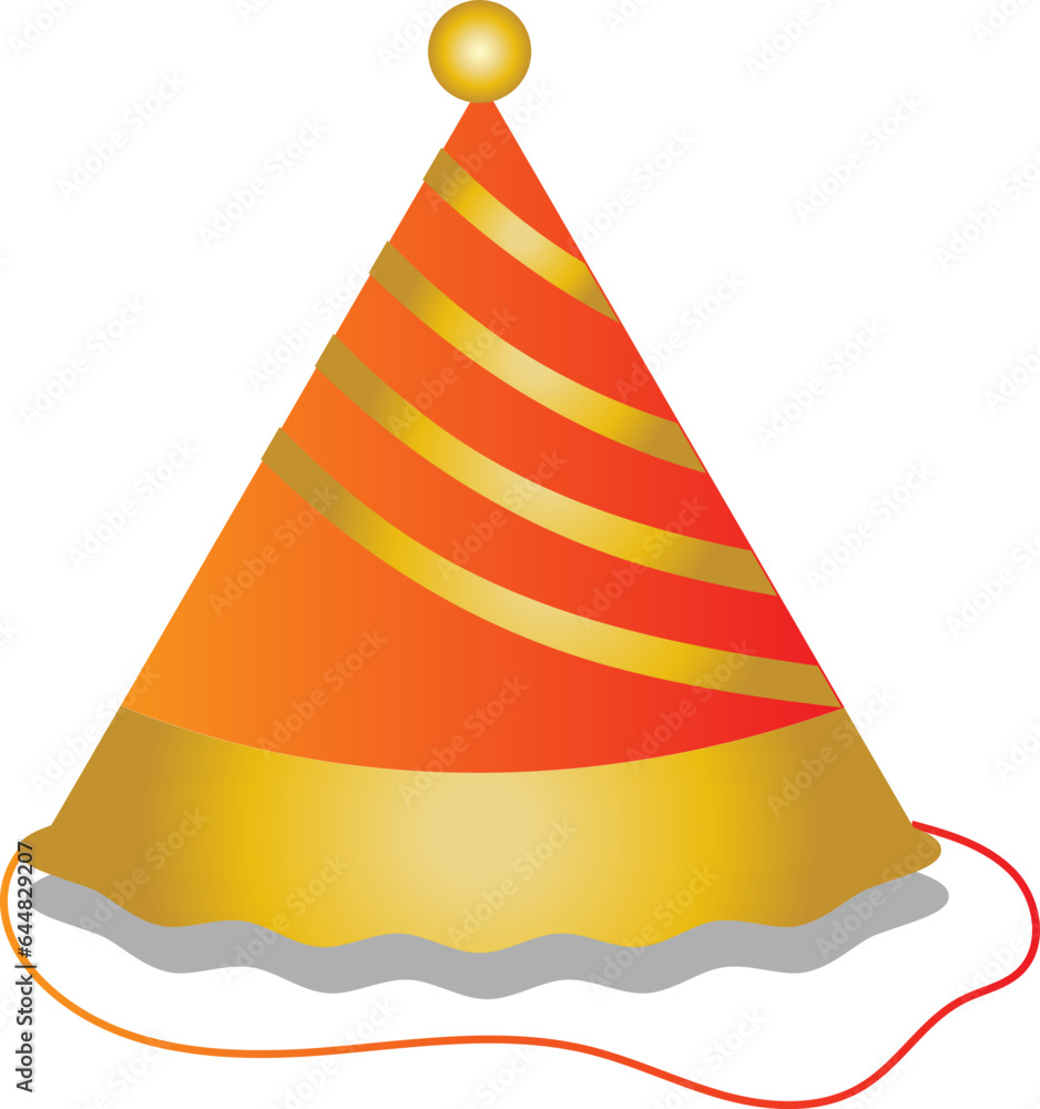 Stripy Party Hat Golden And Orange Icon. Stripy Party Hat Golden And Orange Icon.