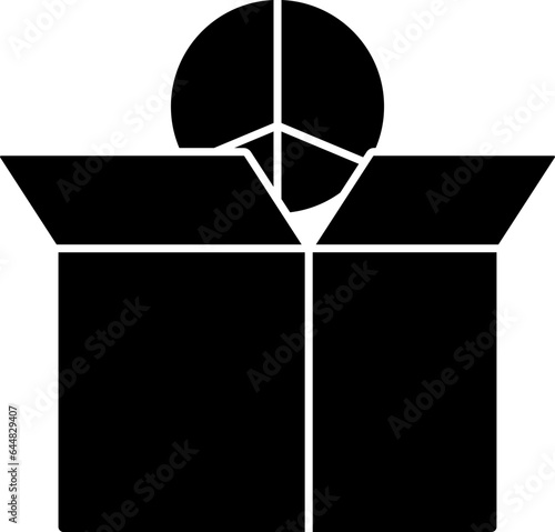 Open Box With Peace Symbol Icon In B&W Color.