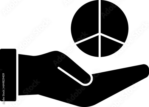 Hand Holding Peace Symbol Icon In B&W Color.