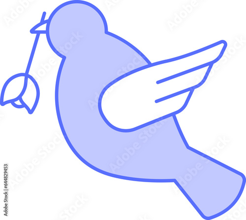 Bird Carrying Flower Icon In Blue And White Color.