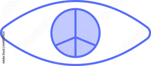 Blue And White Color Peace Symbol In Eye Icon.