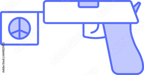Gun With Peace Flag Icon In Blue And White Color.