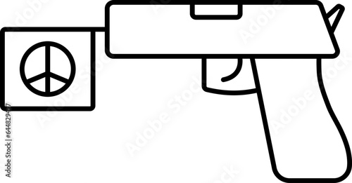 Gun With Peace Flag Icon In Black Line Art.