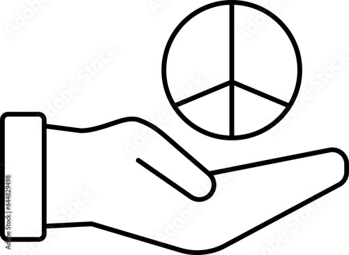 Hand Holding Peace Symbol Icon In Black Outline.