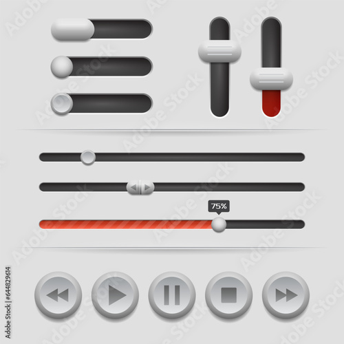 Web UI elements design. Buttons, sliders and switches. User interface. Vector illustration.