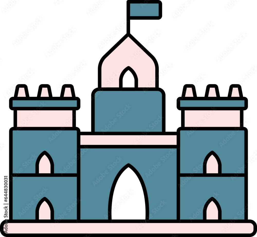 Flat Style Fort Or Castle Icon In Teal And Pink Color. Flat Style Fort Or Castle Icon In Teal And Pink Color.