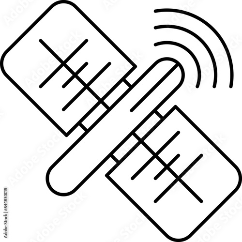 Black Outline Satellite Flat Icon Or Symbol.