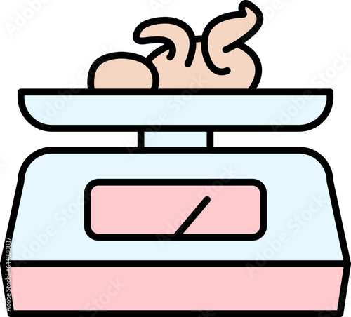 Newborn Baby On Weight Scale Icon In Pink And Blue Color.