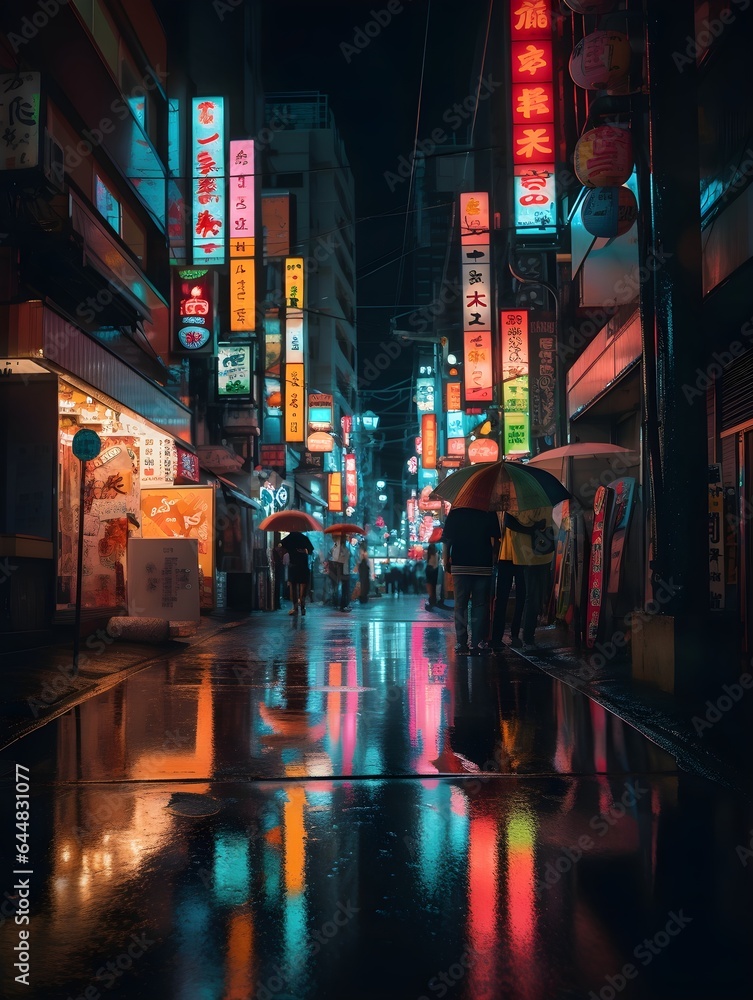 rainy, chinese city at night
