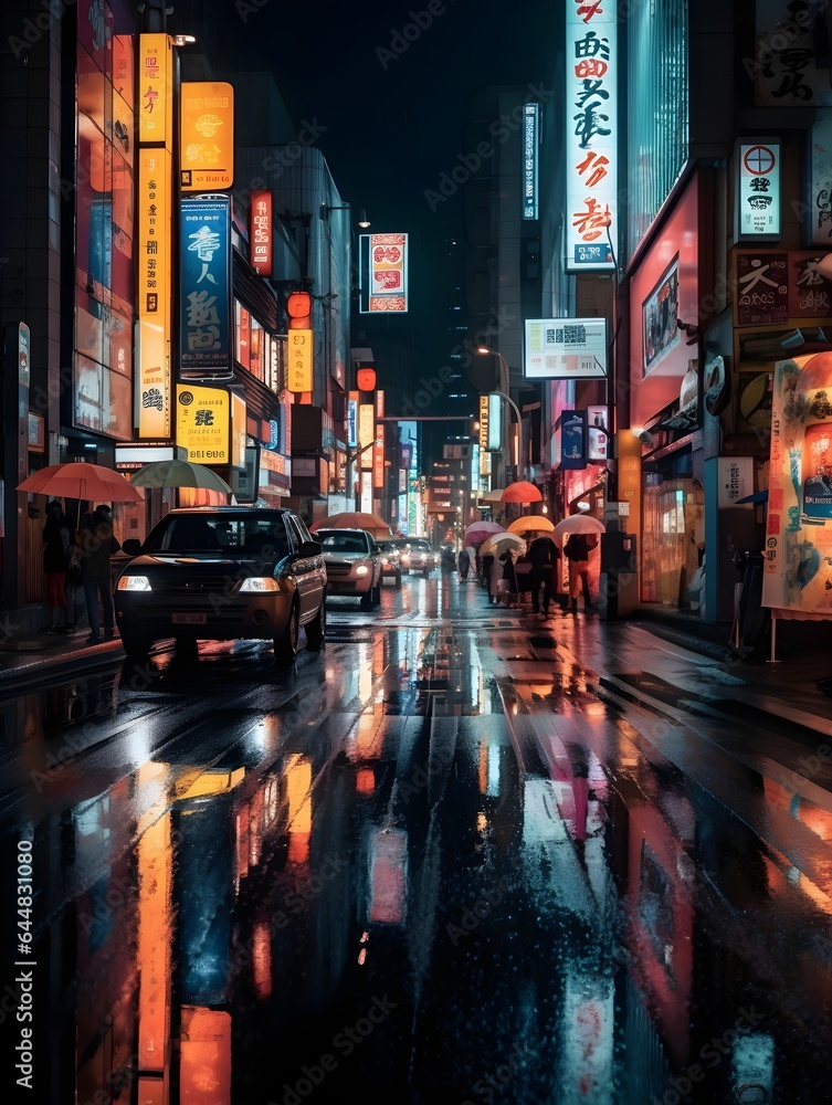city street at night - obrazy, fototapety, plakaty 