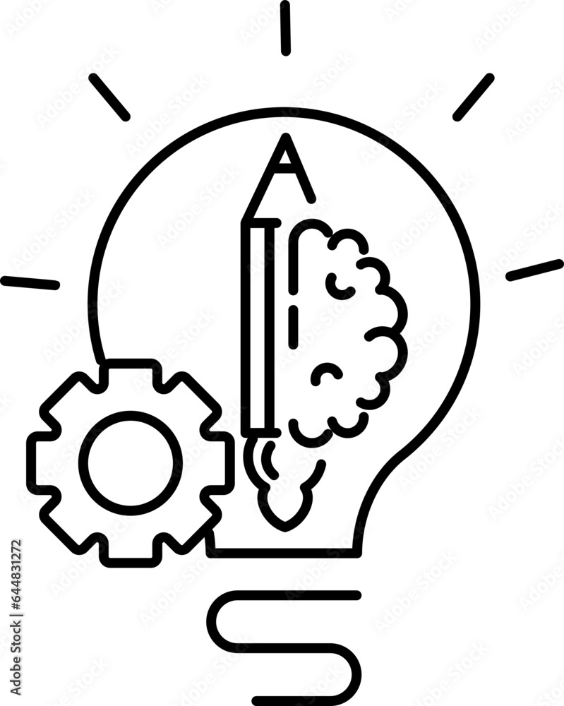 Idea Innovation Management Icon In Black Line Art.