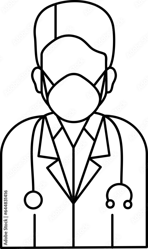 Linear Style Male Doctor Wearing Mask Icon.