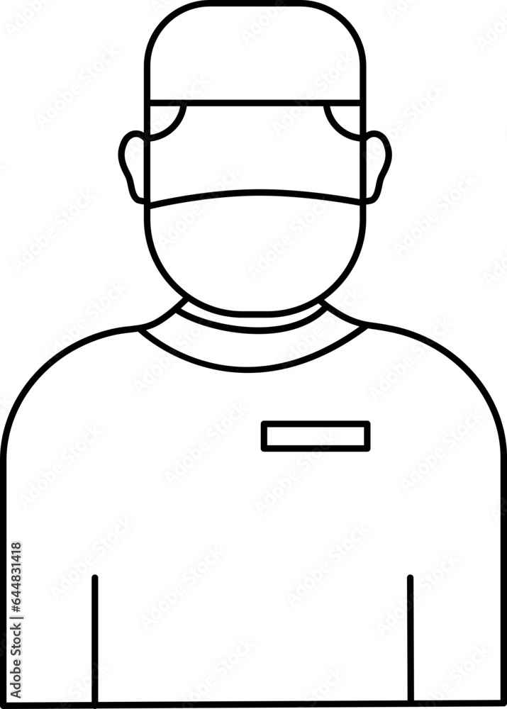 Surgeon Doctor Wear Mask Icon In Black Outline.
