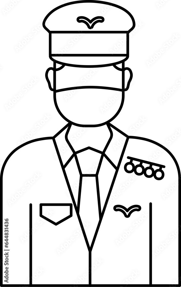 Pilot Man Wear Mask Icon In Linear Style. Pilot Man Wear Mask Icon In Linear Style.