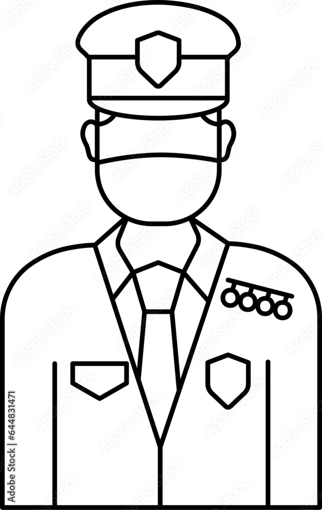 Policeman Wearing Mask Icon In Stroke Style.