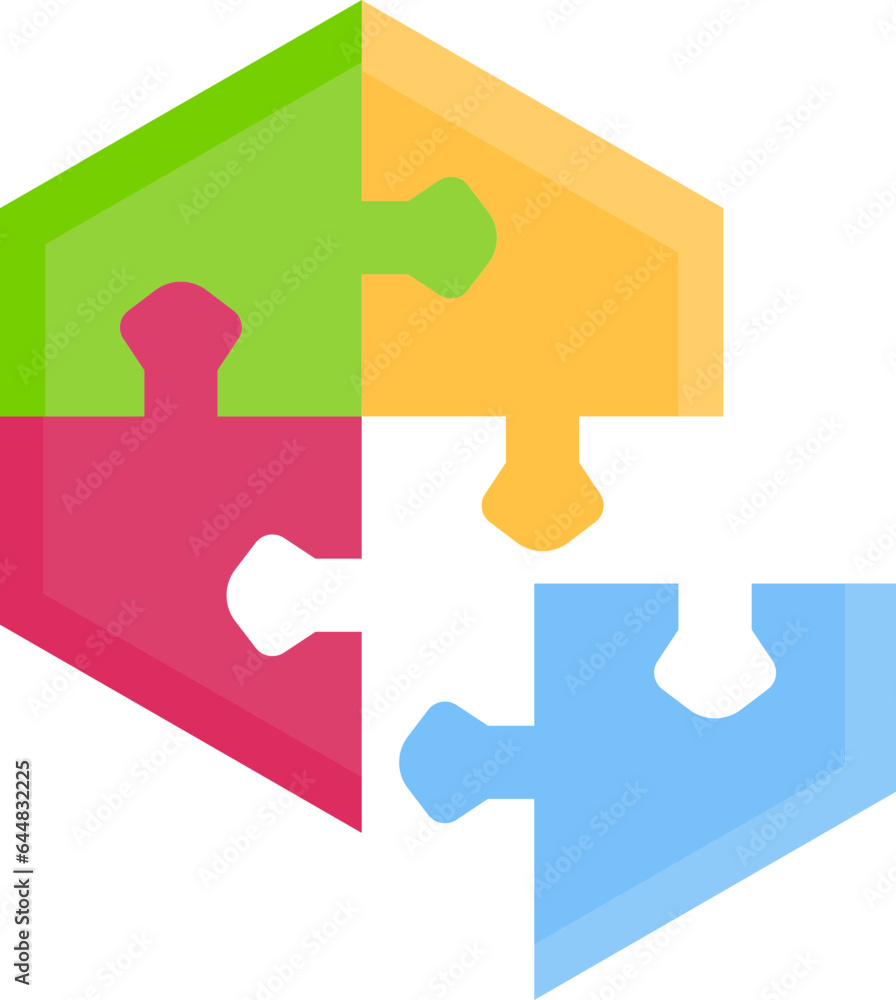 Illustration of Hexagon Shaped Puzzle Icon in Flat Style.