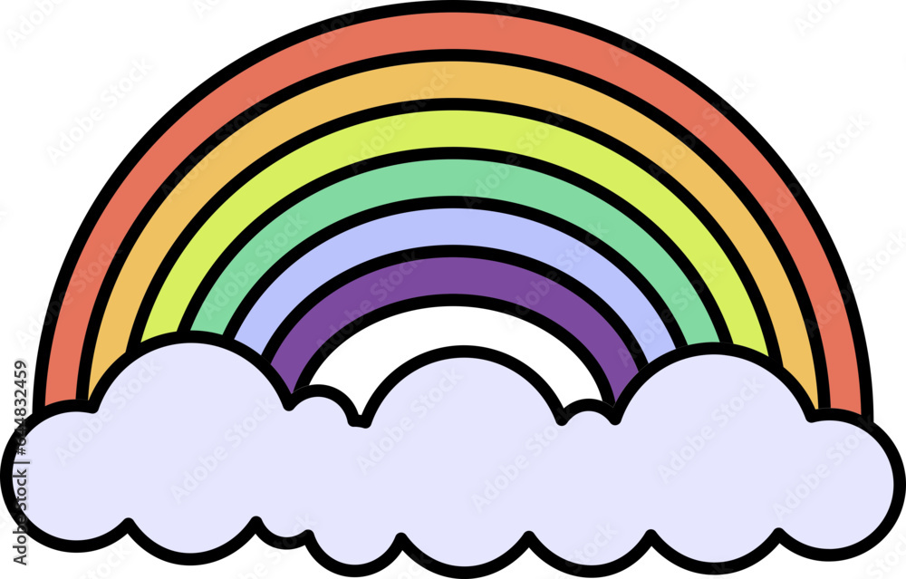 Rainbow And Clouds Icon In Flat Style. Rainbow And Clouds Icon In Flat Style.