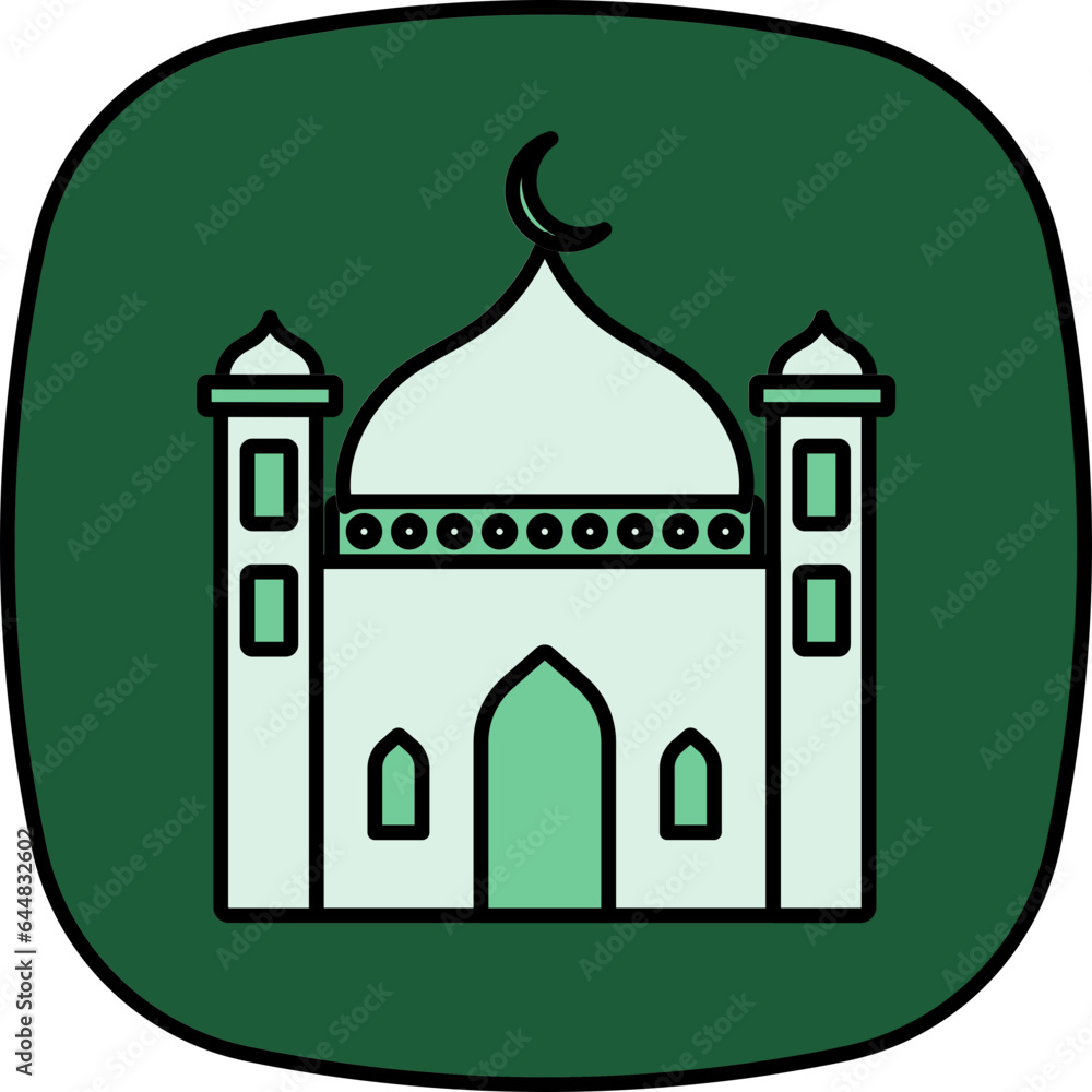 Mosque Icon On Green Background.