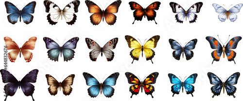 set of bright vector hand painted butterflies white background. Generative AI © EnelEva