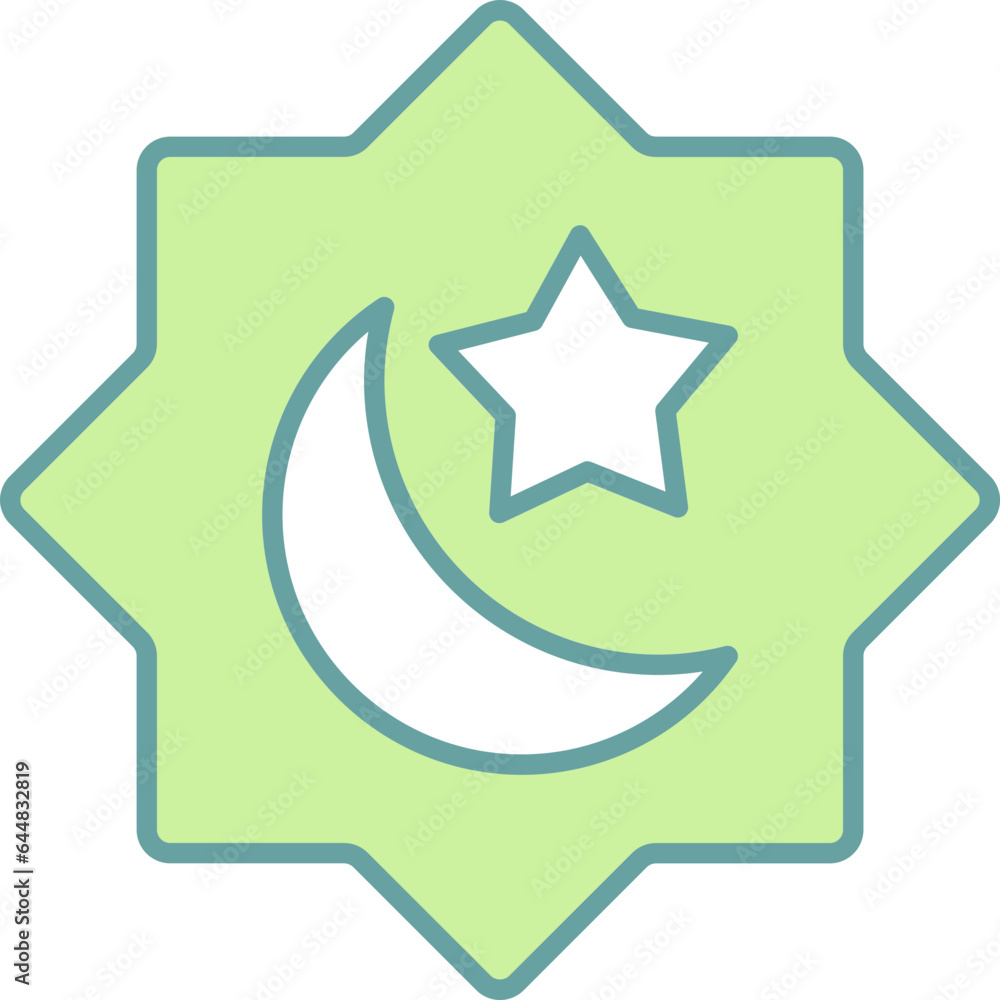 Rub El Hizb Icon In Green And White Color. Rub El Hizb Icon In Green And White Color.