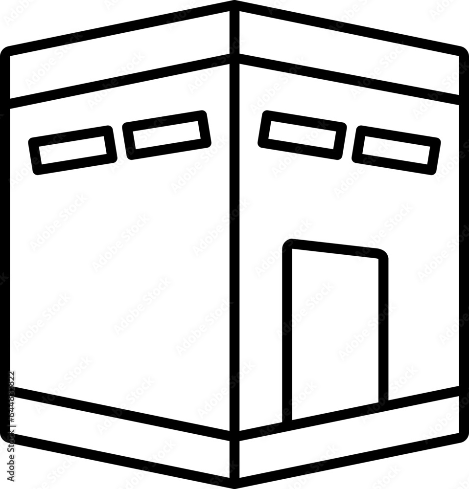 Kaaba Mecca Icon In Black Line Art. Kaaba Mecca Icon In Black Line Art.