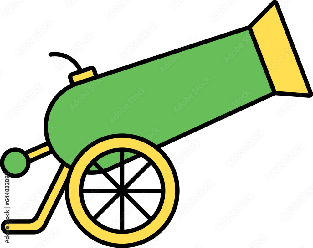 Isolated Cannon Gun Icon In Green And Yellow Color. Isolated Cannon Gun Icon In Green And Yellow Color.
