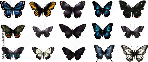 set of bright vector hand painted butterflies white background. Generative AI