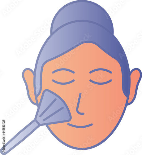 Applying Makeup On Face Icon In Blue And Orange Color.