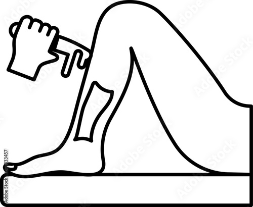 Illustration Of Waxing Over Leg Icon In Stroke Style.
