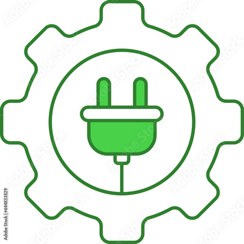 Green And White Plug With Cogwheel Icon.