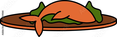 Isolated Fried Fish Icon In Flat Style.