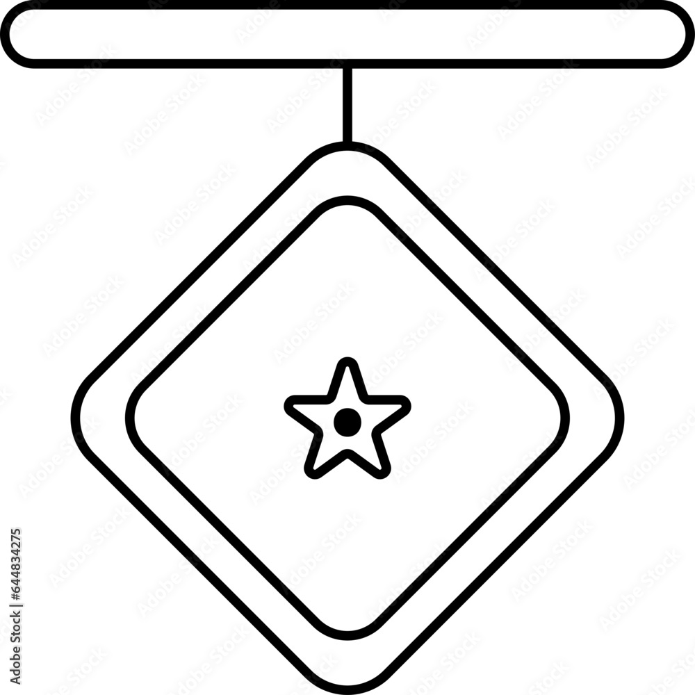 Star Square Medal Icon In Black Outline. Star Square Medal Icon In Black Outline.
