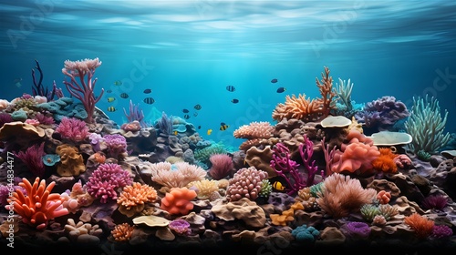Plants And Animals Of The Underwater World. Illustration on the theme of the underwater world  ecology and climate  water resources and travel. Generative AI  