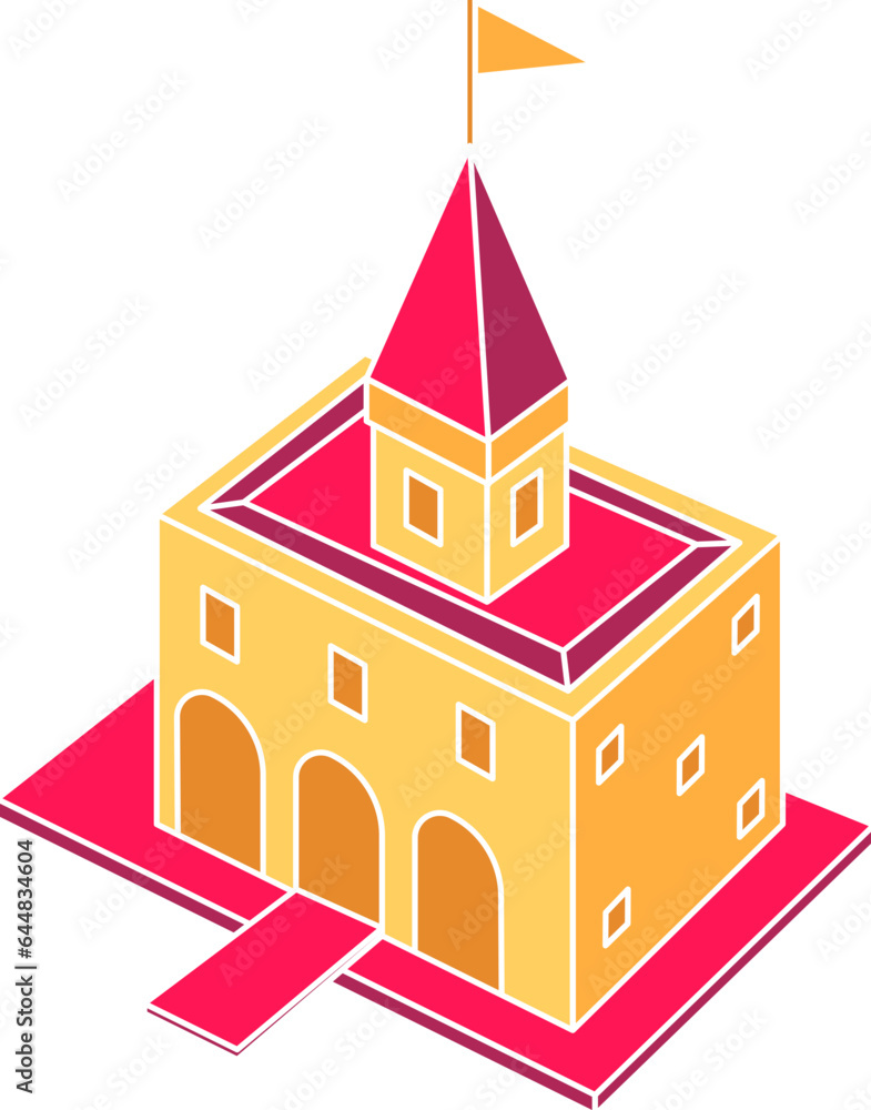 Castle Top Icon In Pink And Yellow Color. Castle Top Icon In Pink And Yellow Color.