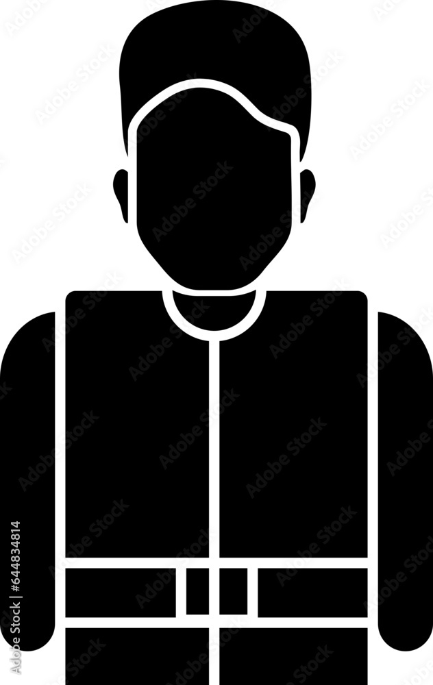 Man Wear Protective Vest Icon In B&W Color.
