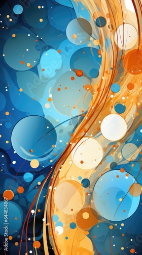 A blue and orange abstract background with bubbles. Imaginary illustration.