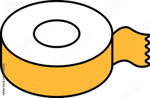 Yellow And White Adhesive Tape Icon In Flat Style.