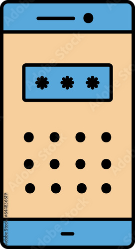 Blue And Orange Color Passcode In Smartphone Icon.