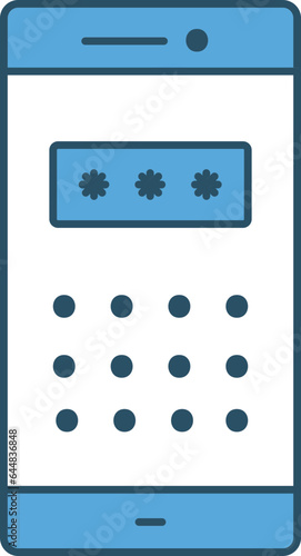 Blue And White Color Passcode In Smartphone Icon.