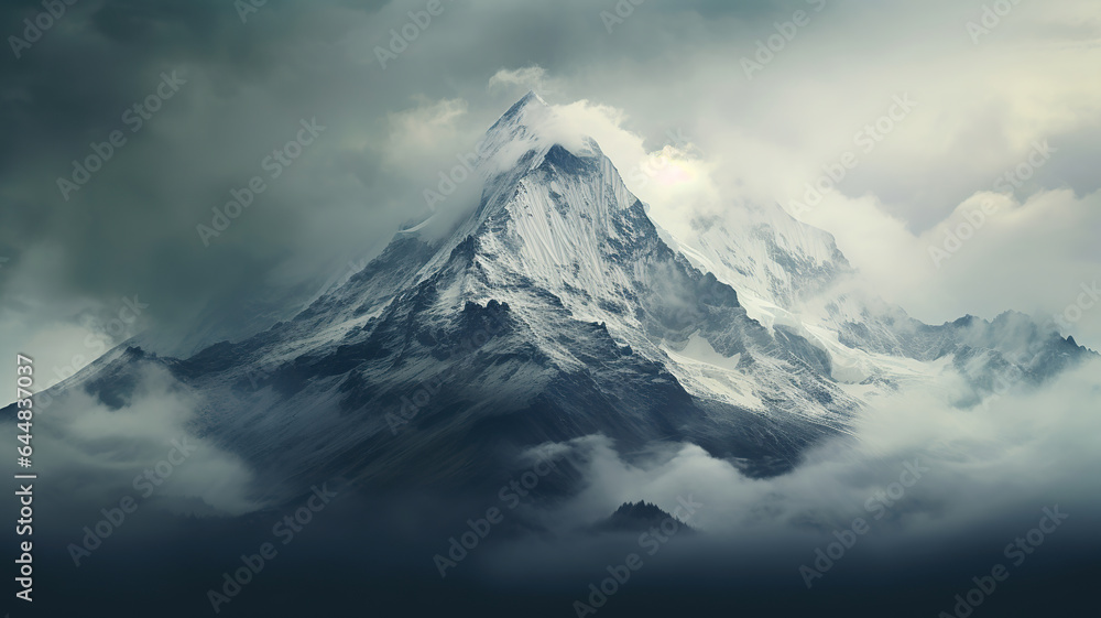 the majestic peak of the world's tallest mountain, often shrouded in clouds the majestic peak of the world's tallest mountain, often shrouded in clouds