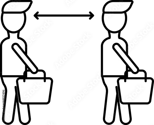 Illustration Of Social Distance Between People Holding Bags Icon.
