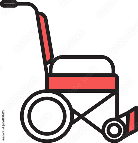 Wheel Chair Icon In Red And White Color.
