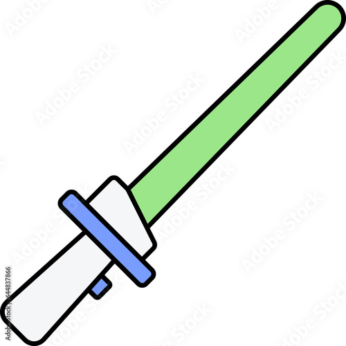Green And Blue Lightsaber Icon In Flat Style.