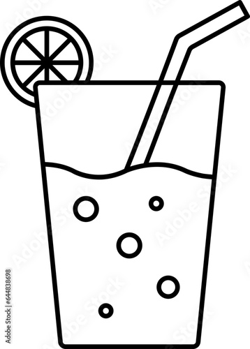Lemonade Glass Icon In Black Line Art.